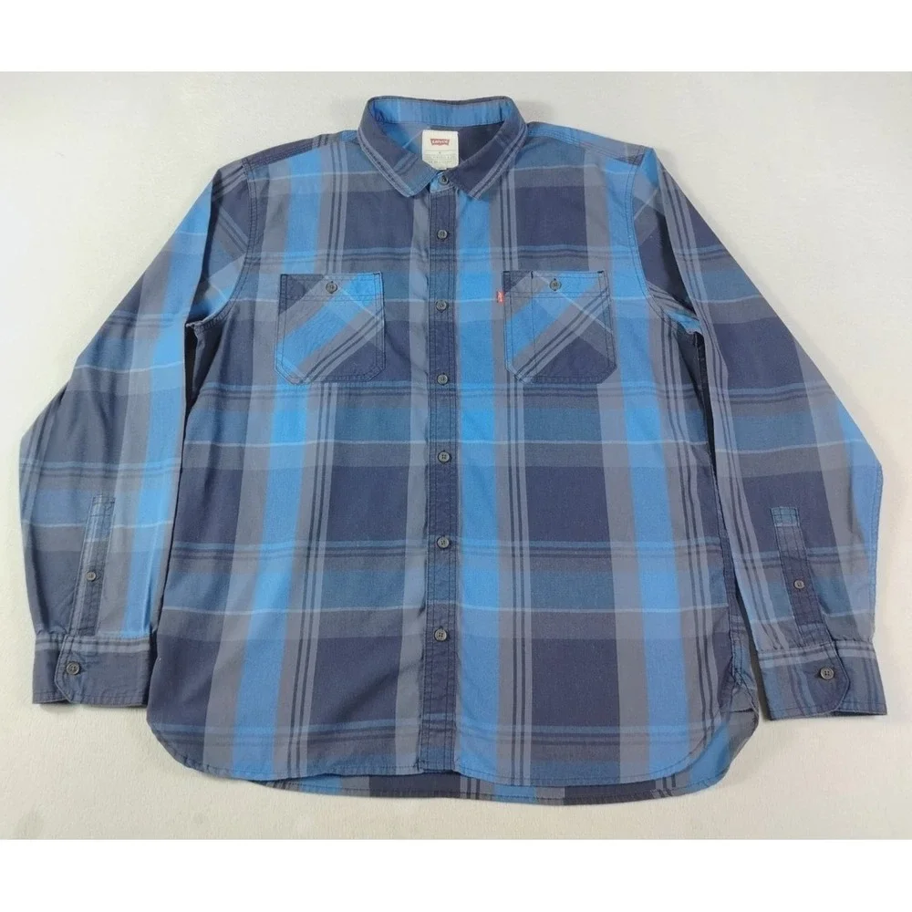 Levi's Shirt Mens XL Blue Plaid Long Sleeve Button Up Casual Workwear Outdoors